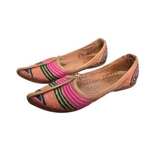 Vtg Handmade Leather Mughal Moorish India Shoes Women 7.5 Embroidered Multicolor